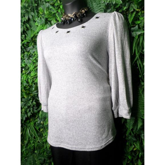 RETRELOGY Tops Women 2XL Gray Balloon Sleeve Blouse Stone Jeweled NWT 0013 - Picture 3 of 14
